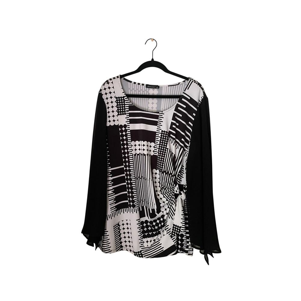 Miracle Body Miraclesuit AbstractWrap Top Womens Bell Sleeve Blouse Size Large